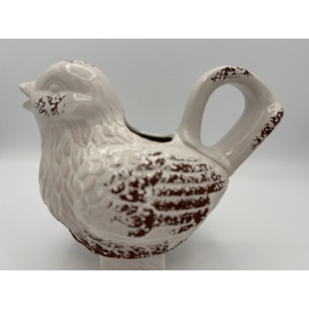 Vintage Ceramic Bird Creamer Pitcher White Brown Good Farmhouse Decor